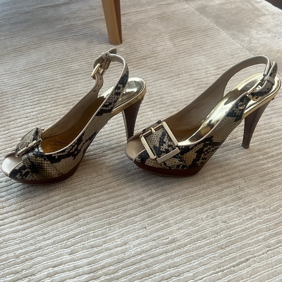 Michael Kors Snakeskin Peep-Toe Heels - Picture 3 of 7